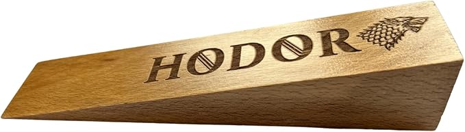 Hodor Door Stopper XL Natural Beech Wood Anti Slip Rubber Wedge GoT with Stark Sign - Bigger Than Ever