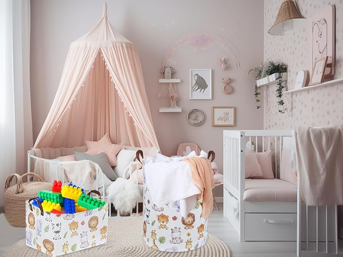 Sanjiaofen Rectangular Kids Storage Bins,Baby Baskets Organizer.Waterproof PE Coating Cute Basket with Handles.Woodland Nursery Decor,Toys Box,Books Basket, (Cute Animal)