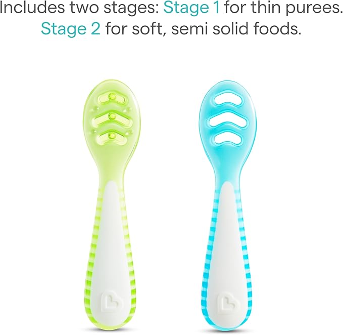 Munchkin® Gentle Dip™ Baby Spoons for Self Feeding and Baby Led Weaning, 3 Pack, Blue/Green