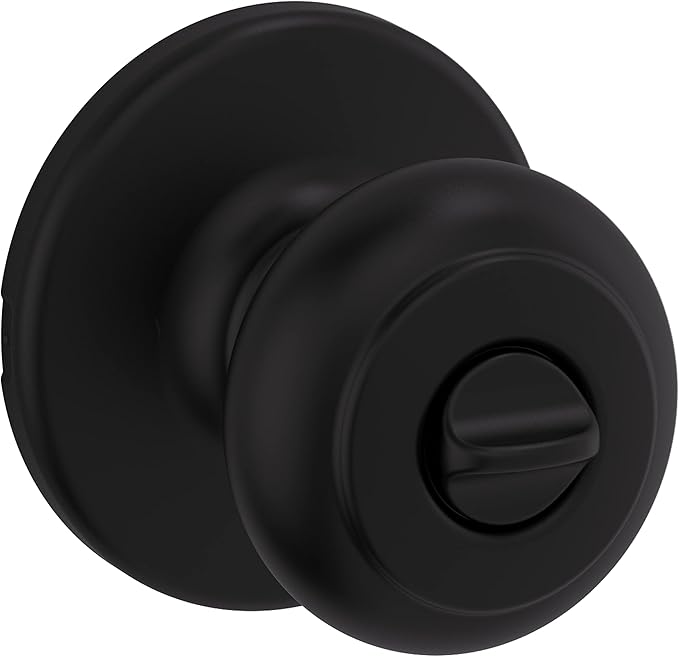 Kwikset Cove Interior Privacy Door Knob with Lock, Door Handle for Bathroom and Bedroom, Matte Black Keyless Turn Lock Doorknob (Pack of 4)