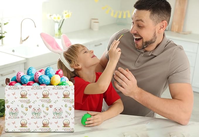 HKEC Rectangle Easter Bunny Basket Empty,Gift Basket, Room Decor,Waterproof Storage Bin, Books Box(Easter Bunny)