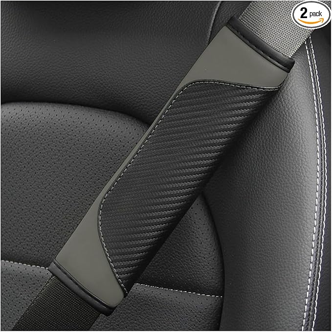 AUCELI 2PCS Car Seat Belt Cover, Carbon Fiber Seatbelt Shoulder Strap Covers, Breathable Leather Soft Harness Pad Protect Your Neck and Shoulder Compatible with Cars