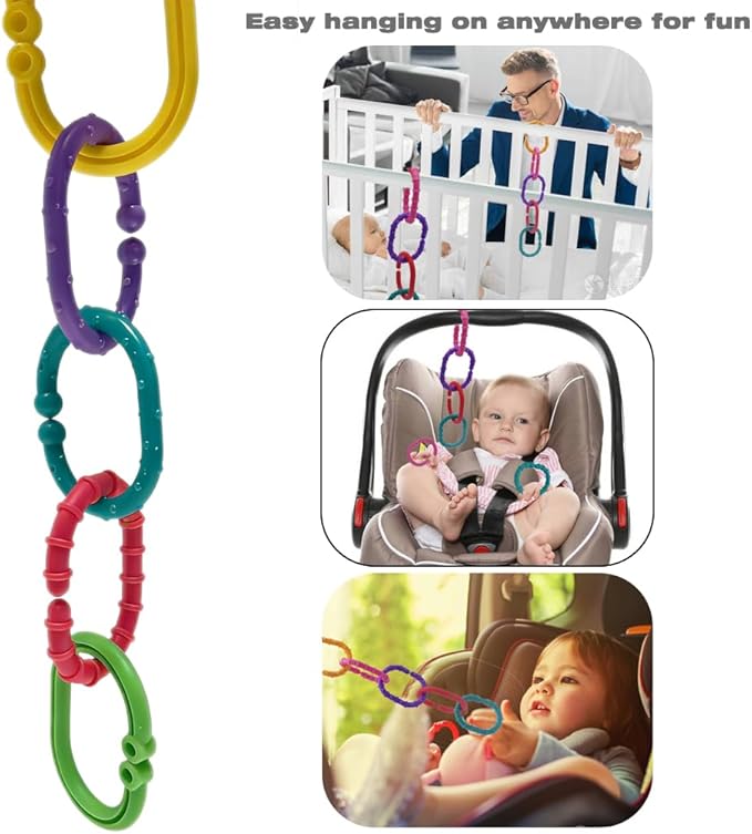 Baby Toys Links-to-Go Car Seat and Hanging Stroller Ring Toy, Larger Connecting Ring Travel Accessory Set