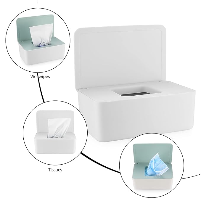 XhjzgcTech 2Pcs Diaper Wipes Dispenser, Refillable Wipe Container, Wipe Container with Sealing Design Lid, Keep Wipes Fresh,Wet Wipes Cases (White/Green)