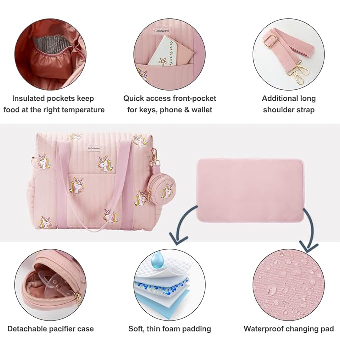 GOBABYMART 3pc Diaper Bag Tote Set, Hospital Bag for Labor & Delivery, Maternity Travel Bag with Changing Pad & Pacifier Case