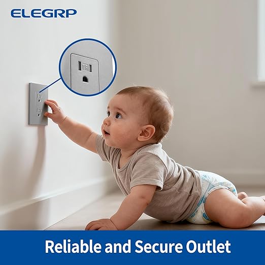 ELEGRP Matte Gray Decorator Electrical Wall Receptacle Outlet, TR Tamper Resistant Outlet, 15A 125V, 2 Pole 3 Wire, NEMA 5-15R, Self-Grounding, UL Listed, 5 Pack