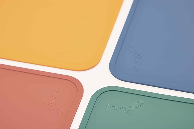 JUNO Silicone Placemat Set of 4 for Adults, Baby, Toddlers, Kids. Modern Design, Easy to Clean, Waterproof, Washable, Stain & Heat Resistant, Non-Slip, Food-Grade, 3mm Extra Thick