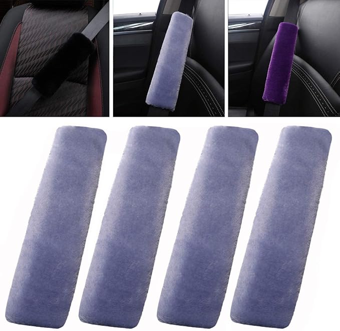 4 Pack Car Seat Belt Pads Shoulder Cover Baby Safety Belt Protector Adjustable Soft Plush Strap Protect Neck and Shoulder (Gray-Blue)