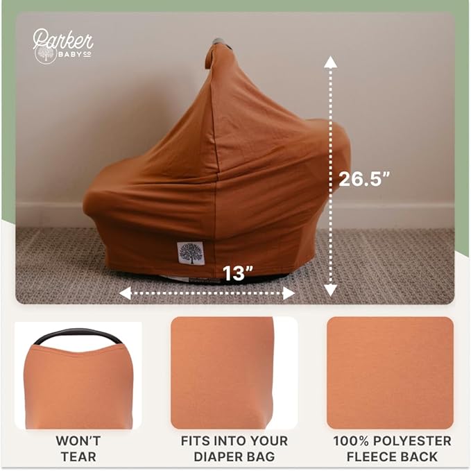 Parker Baby 4 in 1 Car Seat Cover for Girls and Boys - Stretchy Carseat Canopy, Nursing Cover, Grocery Cart Cover, High Chair Cover - “Copper”