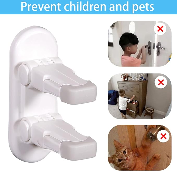 Improved Childproof Door Lever Lock（4 Pack）Prevents Toddlers from Opening Doors. Durable ABS with Adhesive Backing. Simple Install, No Tools Needed