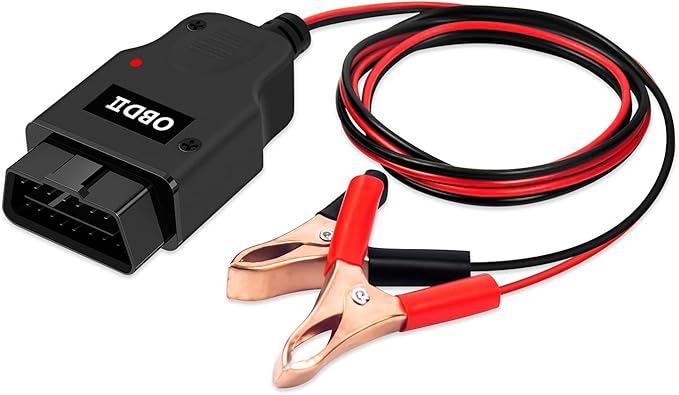 OBD II Car Memory Saver Cable with 2 Alligator Clips, 12V Vehicle ECU Emergency Power Supply Cable Battery Connector