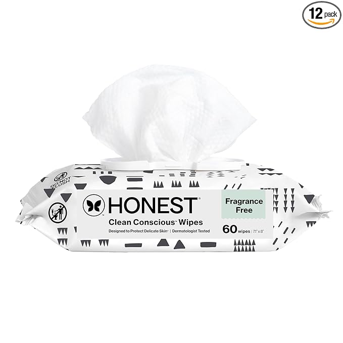 The Honest Company Hypoallergenic Multi-Use Baby Wipes for Sensitive Baby Skin, Pattern Play, 60 Count (Pack of 12)
