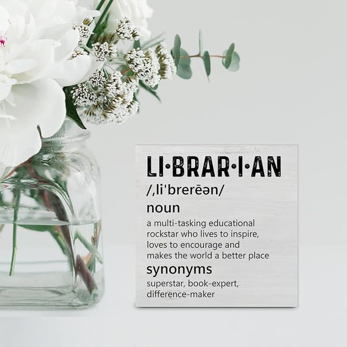 Librarian Definition Wood Box Sign Decor Desk Sign Library Worker Wooden Box Block Sign Rustic Home Library Shelf Wall Decoration Librarian Appreciation Gift