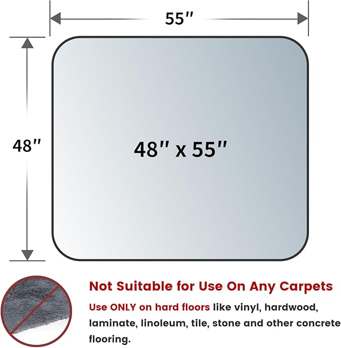 Yecaye Office Chair Mat for Hardwood Floor, Clear Computer Desk Chair Mat, PVC Heavy Duty Floor Protector for Rolling Chairs, 1.7mm Thick Chair Mat (Transparent, 48" x 55" x0.07'')