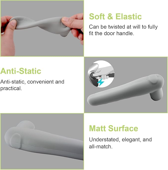 Door Handle Covers, 2Pcs Silicone Door Handle Glove Covers Safety Door Knob Cover Anti-Static Door Knob Protector for Flat Square Door Levers (Grey)