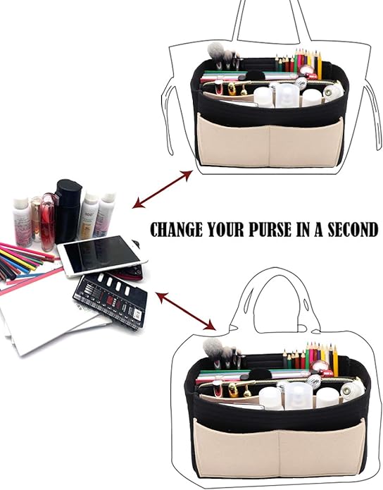 LEXSION Felt Purse Bag Organizer Insert with zipper Bag Tote Shaper Fit Speedy Neverful PM MM