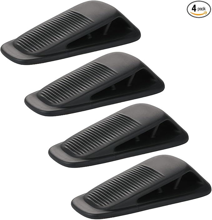 Fursafe&Q Rubber Door Stoppers for Bottom of Door, Door Stop Wedge with Holder, Heavy Duty Doorstops 4 Pack, Wall Protector for Home & Office & School & Commercial Doorstop Keep Open Stack Black