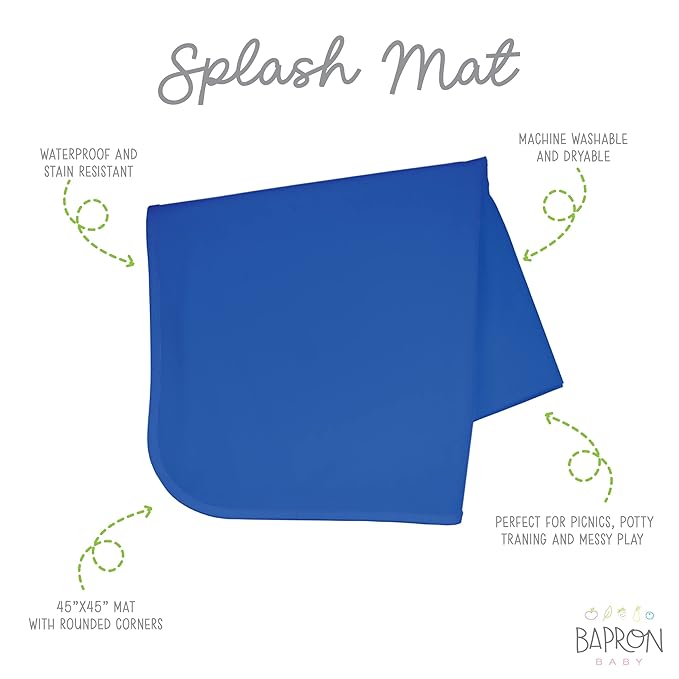 BapronBaby Minimalist Royal Blue Splash Mat - Waterproof Catch-All for Under High Chairs, Floors, Tables, Playtime or Arts & Crafts - Machine Washable - 45" x 45”