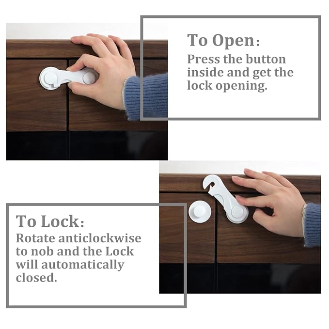 Child Proof Cabinet Locks for Baby Safety, 10 Pcs Baby Proofing Cabinet Locks with Adhesive for Drawer Cupboards Fridge Closet and Pantry, Door Latch for Protecting Kids Toddler (White-10PCS)