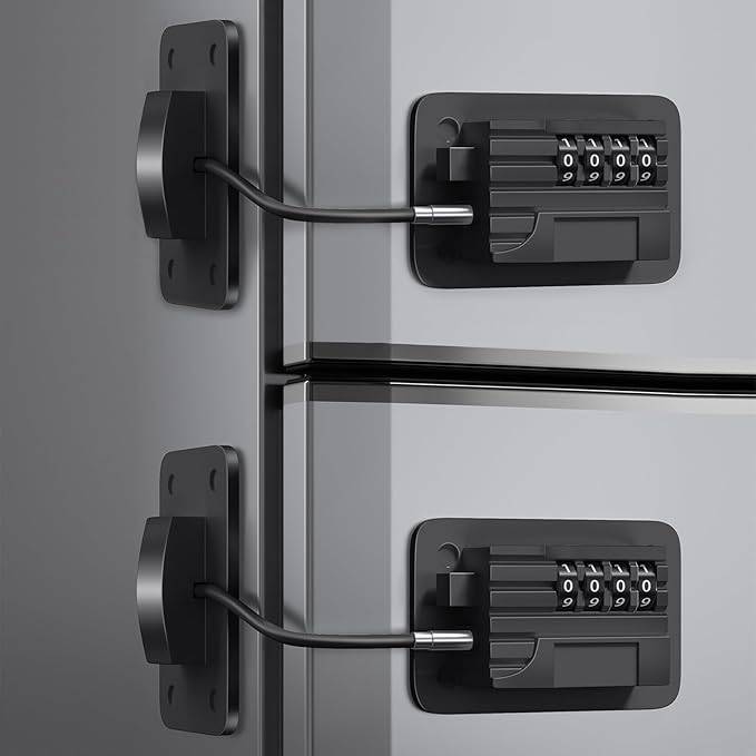 Fridge Lock (2 Pack), Heavy Duty Combination Refrigerator Lock, for Fridge, Cabinets, Window and Child Locks for Cabinets and Drawers, Strong Non-Marking Adhesive No Drilling (Black)