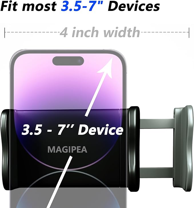 MAGIPEA Cell Phone Clip Bed Stand Holder, with Grip Flexible Long Arm Gooseneck Bracket Mount Clamp for Desk, Compatible with iPhone 17/16 Pro Max, 15, 14 or Other 3.5-7" Devices (Black, 34in)