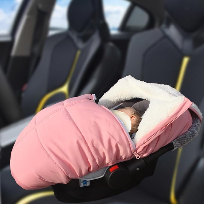 Mom's Choice Awards Winner-TSAYAWA Winter Baby Car Seat Cover -Keep Babies Warm Carseat Bunting Bag/Blanket for Newborn & Infant - Cold Weather Insulated Windproof Carrier Canopy for Travel (Pink)