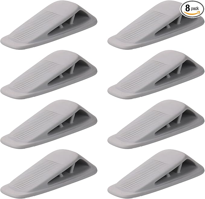 Fursafe&Q Rubber Door Stoppers for Bottom of Door, Door Stop Wedge with Holder, Heavy Duty Doorstops 8 Pack, Wall Protector for Home & Office & School & Commercial Doorstop Keep Open Stack Grey