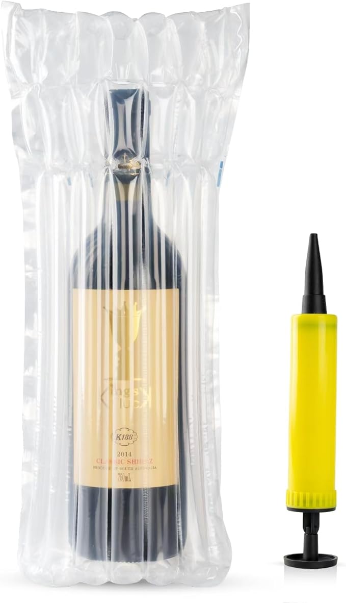 20 PCS Wine Bottle Travel Protector Bags, Inflatable Air Column Packaging Bubble Bag with Free Inflator Pump, Reusable Bottle Protector Bag for travel, Safe Choice for Wine Transportation