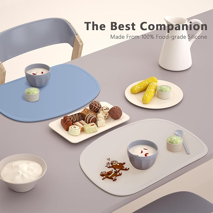 Cuddle Campus Set of 3 Silicone Placemats with Raised Edges for Kids,Toddlers,Babies, Non-Slip Dinning Table Mat, Baby Eating Mat, Food Mat Set 2