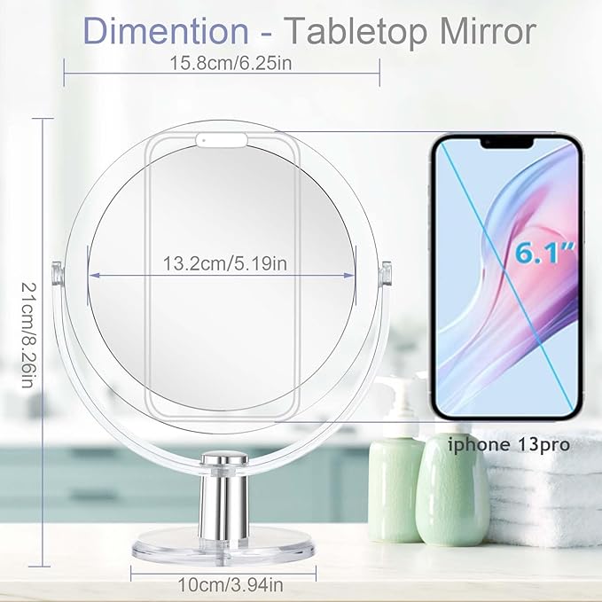 Vanity Makeup Mirror with Stand, 1X/15X Magnification Double Sided 360 Degree Swivel, Portable Table Desk Counter top Magnifying Mirror, Tabletop Mirror for Bedroom or Dorm Room, 6.25 Inch