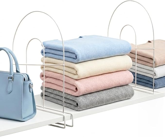 8-Pack 12" Tall Shelf Dividers - Closet Shelf Organizer - Easy to Install - No Tool - White PE Coating Steel