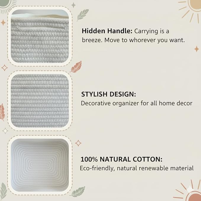 15"x11"x5.1" Storage Baskets for Shelves 2 Pack, White Basket for Organizing, Cloth Basket for Closet Organization, Shelves, Cotton Rope Basket for Storage, White