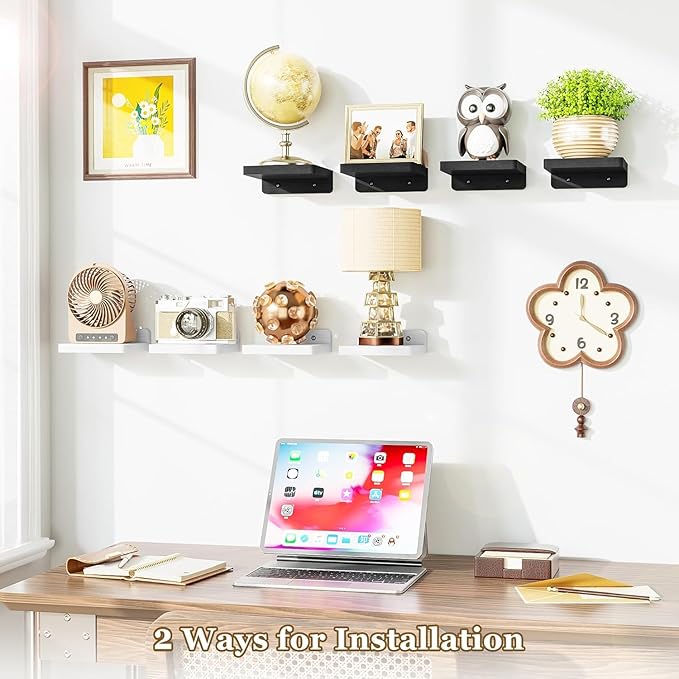SRIWATANA Small Floating Shelves Wall Mounted, Wood Shelf for Decoration and Storage Set of 4, Mini Display Shelf for Bedroom, Bathroom, Kitchen, Office (Black, 5 inch) (Pack of 2)