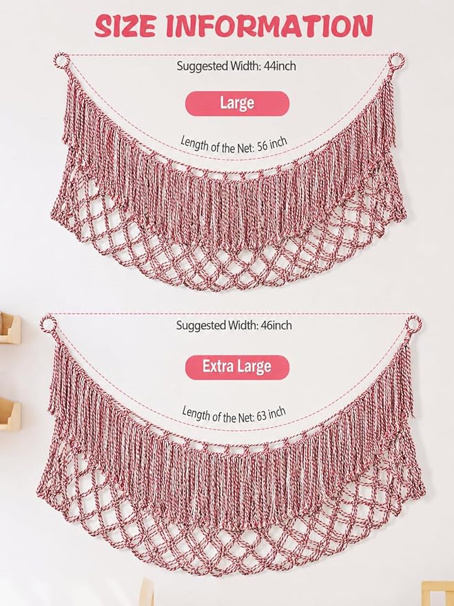 Stuffed Animal Hammock - Extra Large 63'' Long, Stuffed Animal Storage, stuffed animal Holder net, Hammock Large, Storage Hanging Organizer - red-white