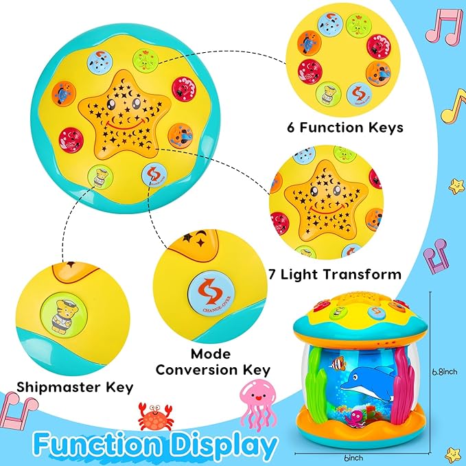 Baby Toys 6 to 12 Months Ocean Projector Rotating Musical Light Up Tummy Time Toys for Infant 0-6 3-6 Months Baby Aquarium Crawling Toys 4 5 6 7 8 9 12-18 Months Birthday Gifts for 1 Year Old Boy Girl