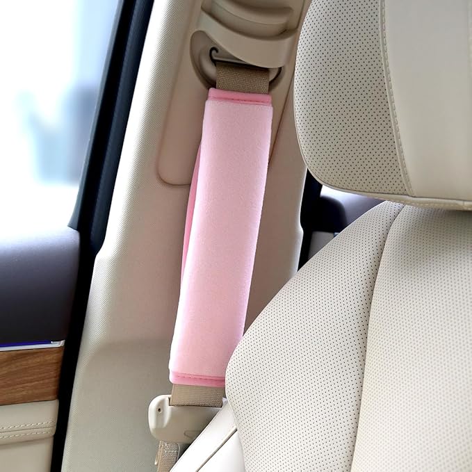 yuntop 2 PCS Car Seat Belt Pads Cover Soft Seat Belt Shoulder Pad Safety Belt Strap Shoulder Pad Comfortable Driving Compatible with Most Cars Helps Protect You Neck and Shoulder (Pink)