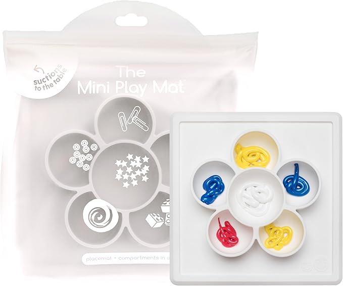 ezpz Mini Play Mat for Baby + Toddler (Cream) - 6 Months+ - Suction Plate with Flower Compartments for Crafts, Painting, Sorting, Snack Time - Promotes Pincer Grip