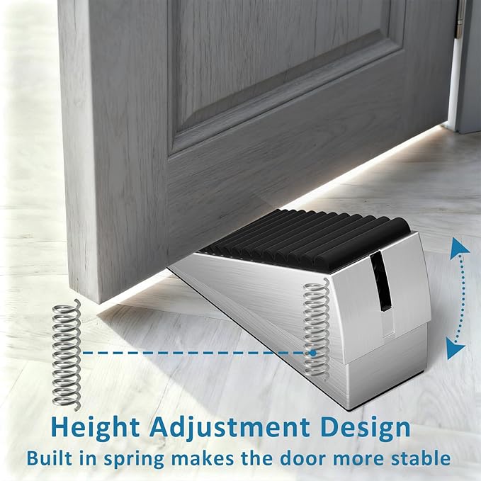 2 Pack Heavy Duty Door Stopper, Adjustable Spring Large Stopper, 3 Inches High Tall Wedge Stoppers for Bottom of Door, Door Stop Suits Any Heavy Door
