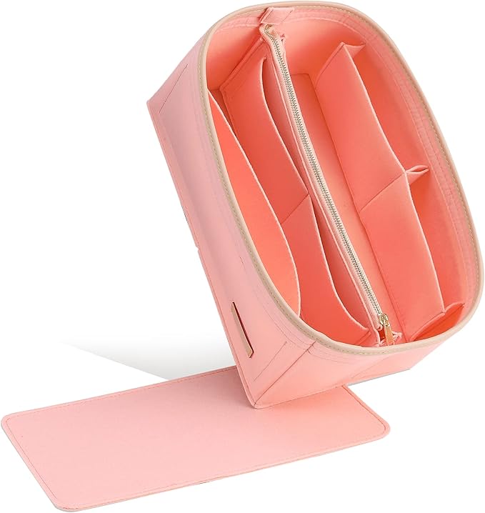Doxo Purse Organizer Insert & Base Shaper 2pc Set, Felt Handbag Organizer Insert Suitable for Speedy 25 And More(Pink,Medium)
