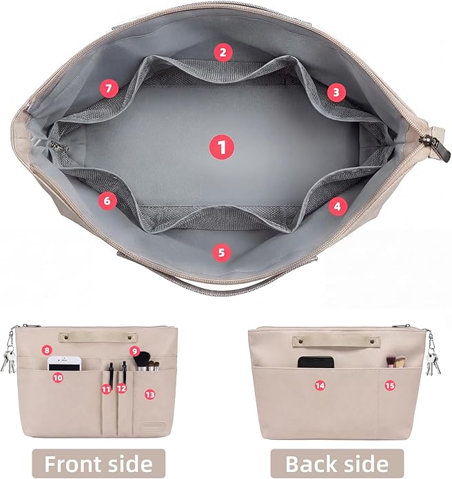 VANCORE Purse Organizer Insert for Handbags,Tote Bag Organizer Insert with Zipper Bag,Premium Handbag Organizer Inside Liner for Women