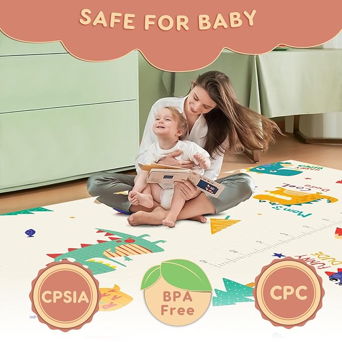 Baby Playpen Mat, 74" × 50“ Baby Play Mat for Floor, Baby Playmat for Playpen, Thick Ultra Soft Playpen Mat for Playing or Crawling, Provides Cushioning, Double-Sided Pattern (0.4" Thick)
