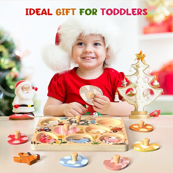 Zeoddler Wooden Puzzles for Toddlers, 8 Pcs Farm Animal Matching Egg Puzzle, Montessori Toys for Boy Girl Easter Birthday Gifts, Preschool Learning Activities & Educational Toys for Boys, Girls