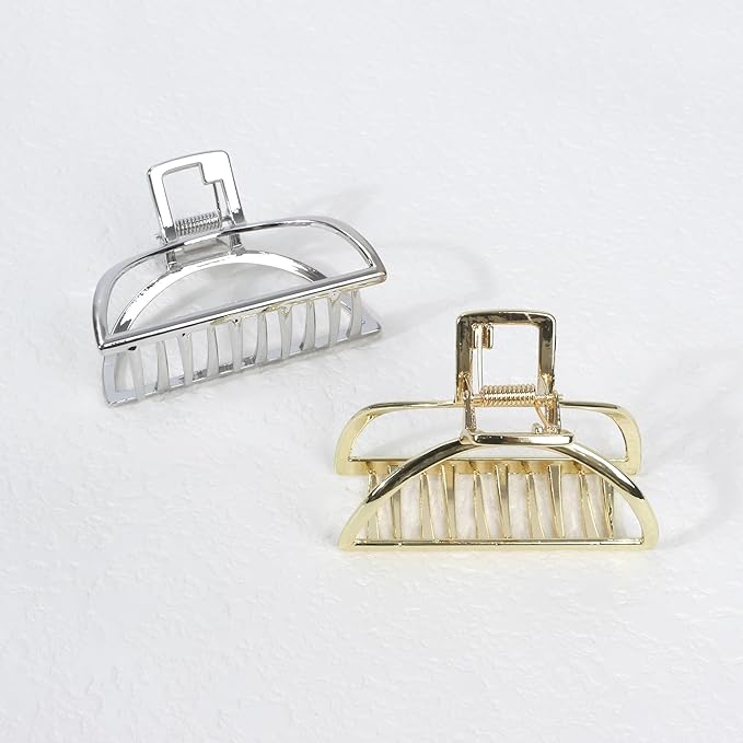 FAELBATY Metal Claw Clips for Thick Hair, Medium Metal Hair Clips for Women, Gold Hair Clips & Silver Hair Clips, Hair Claw Clips for Thin Hair, Strong Metal Clips for All Hair Types, 2PCS Gold&Silver