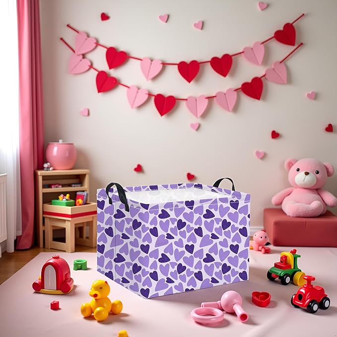 TIBAOLOVER Rectangular Valentines Basket for Women Girls Storage Bin Organizer Box Shelf Room Decor(Double Purple Heart)