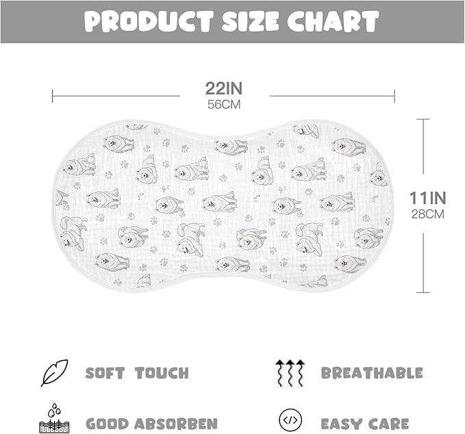 Qinllo 2 Pack Muslin Burp Cloths Samoyed Dogs White Cotton Baby Burp Cloths Extra Absorbent and Soft Thick Burping Cloth for Baby Boys Girls 22x11 Inch