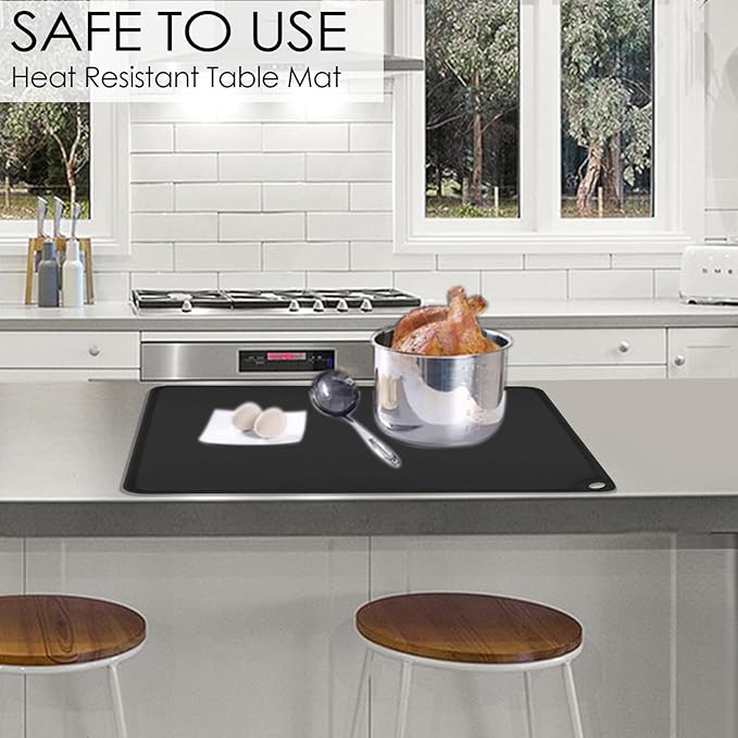 Black Silicone Placemats - Multipurpose Baby Food Mat & Reusable Countertop Mats with Raised Edges, Heat Resistant for Air Fryer (1 Pack, 19.7" x 15.7")