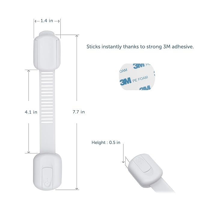 CUTESAFETY - Child Safety Cabinet Locks (10 Pack) – Adjustable Baby Proofing Strap Latches with Strong 3M Adhesive – No Drill Childproof Locks for Drawers, Cabinets, Fridge, Door, Closet, White
