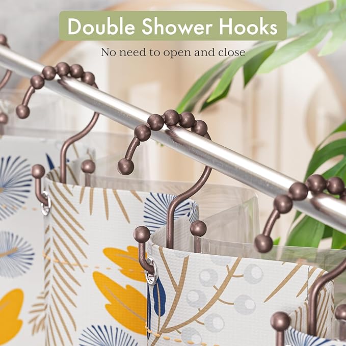 Amazer Shower Curtain Rings, Stainless Steel Shower Curtain Hooks Rings, 12 Pcs Double Glide Shower Rings for Bathroom Shower Curtain Rods Dual Rust-Resistant Shower Hooks, Bronze