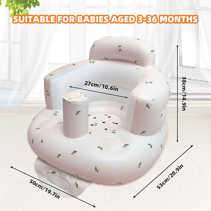 AGITVPS Inflatable Baby Seat for Babies 3-36 Months, Built in Air Pump Baby Chair Sit Me up Floor Seat for Baby, Bumbo Seat for Learning to Sit, Feeding, Camping (Pillar-Olive)