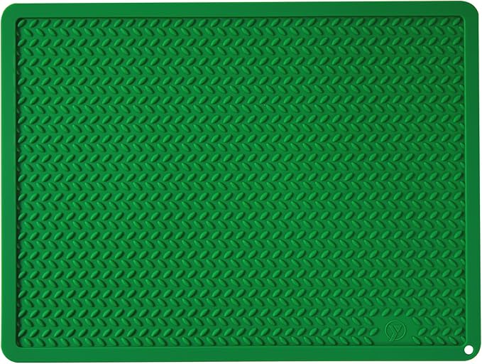 Silicone Drying Mat & Heat Resistant Mat for Kitchen Counter, Non-Slip Dishwasher Safe, Raised Edge for Dishes Bottles Sink (25.5x17.7in, Dark Green)